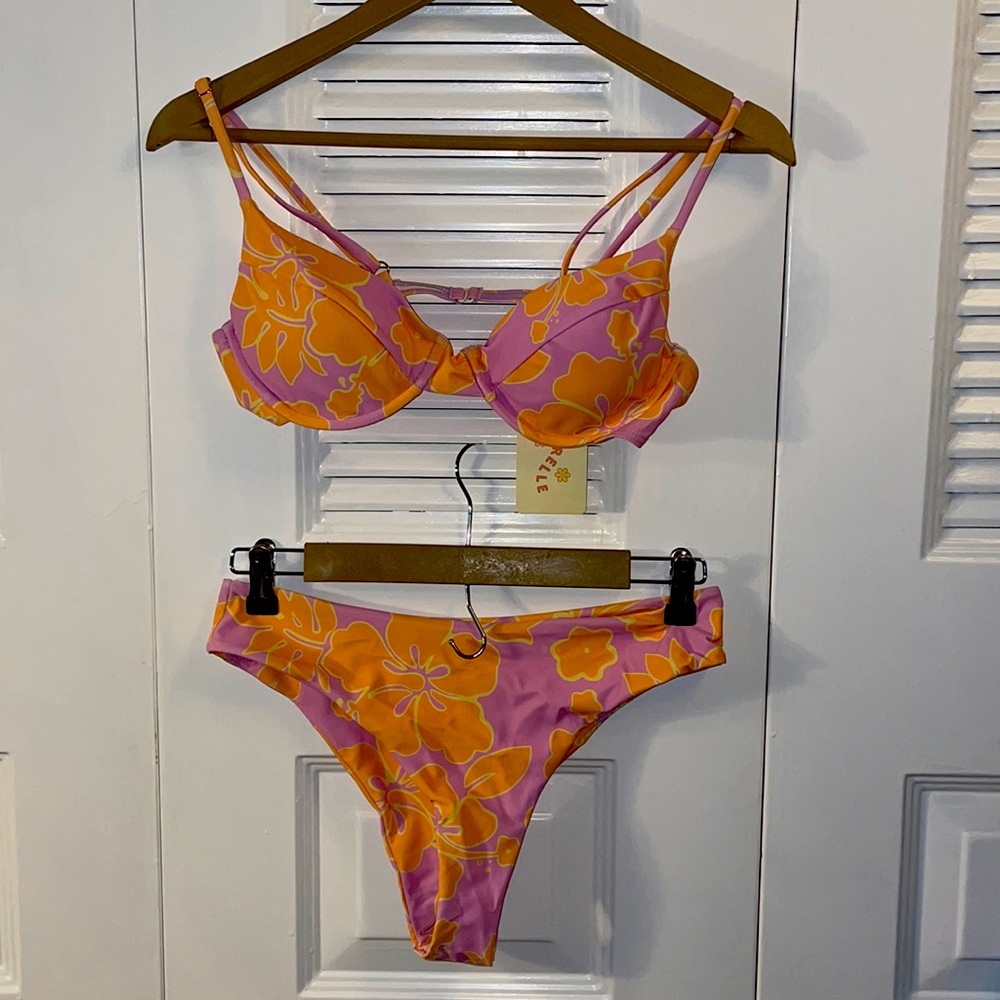 Aurelle Bikini - Pink and Orange Multi Colored. Size Medium!